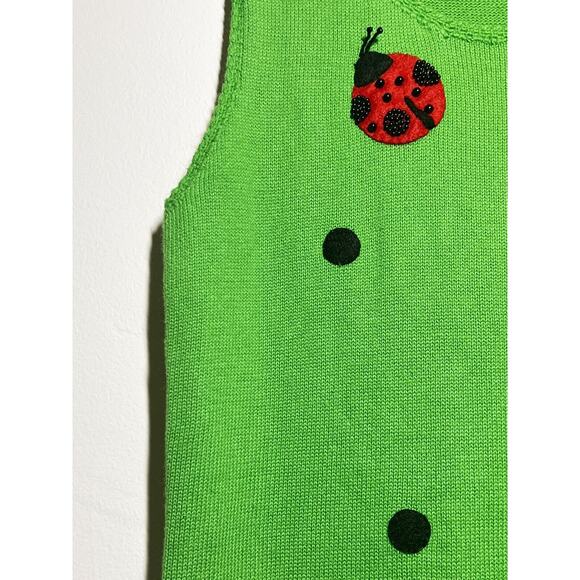 Michael Simon EUC Green Beaded Ladybug Sleeveless Sweater Dress M Vintage VTG - Picture 3 of 5